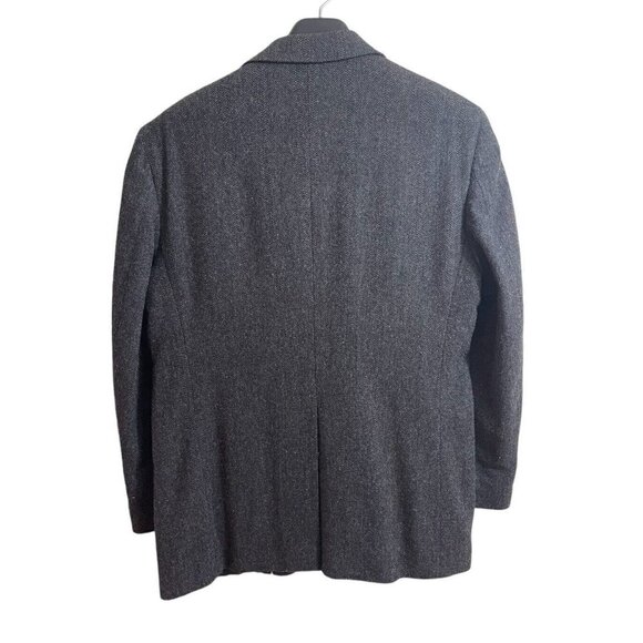 Haggar Men's Blazer Jacket 44L Charcoal Gray Wool Herringbone Made in USA - Picture 3 of 15